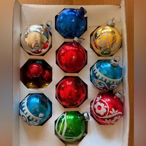 Vintage Glass Christmas Ornaments Lot Of 15 Glitter Multicolor Medium Small MCM